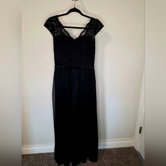 Belsoie Black Lace & Chiffon Cap Sleeve Gown UK 14 US 12 EU 40 - Picture 14 of 15